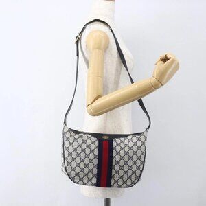 GUCCI GG Supreme Sherry Line Shoulder Bag PVC Navy Gold